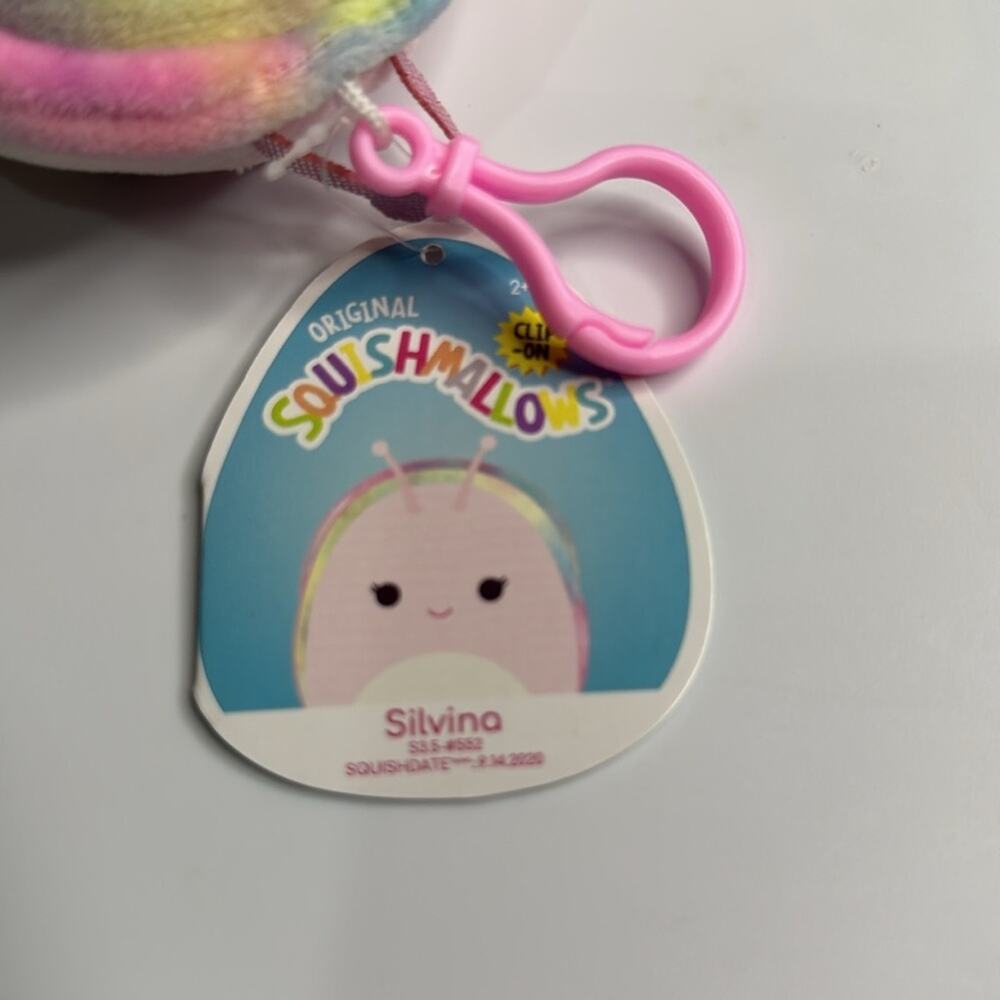 NWT 2020 Squishmallows Silvina the Rainbow Snail Clip 3.5" - Picture 3 of 3